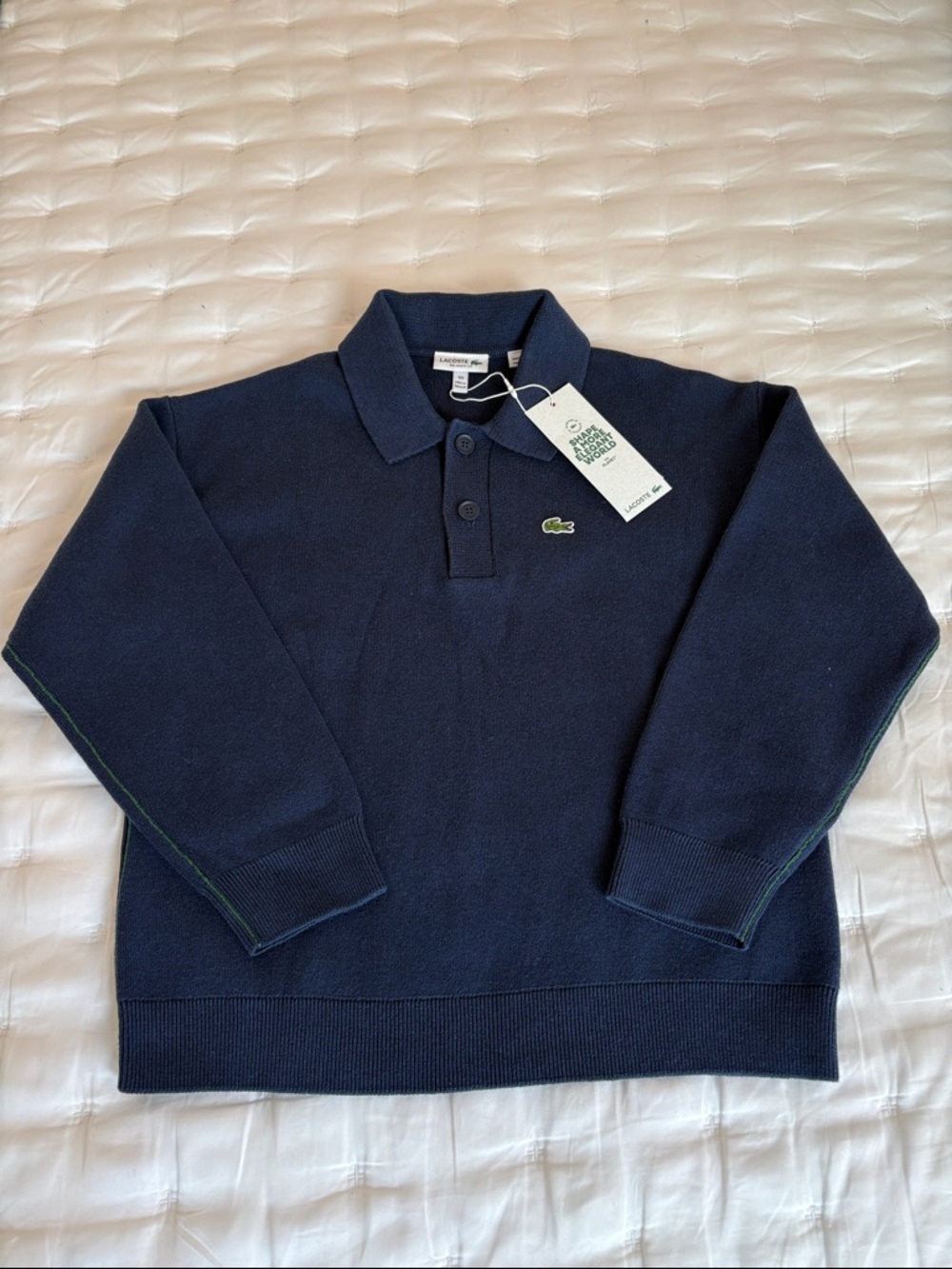 Lacoste Navy Blue Polo-Style Knit Oversized Sweater